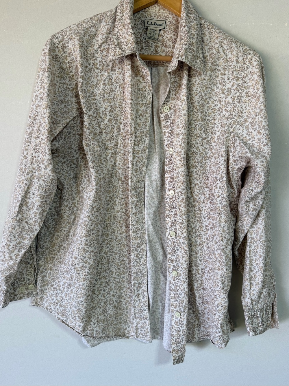 L.L. Bean Women's Cream Floral Button-Down Shirt